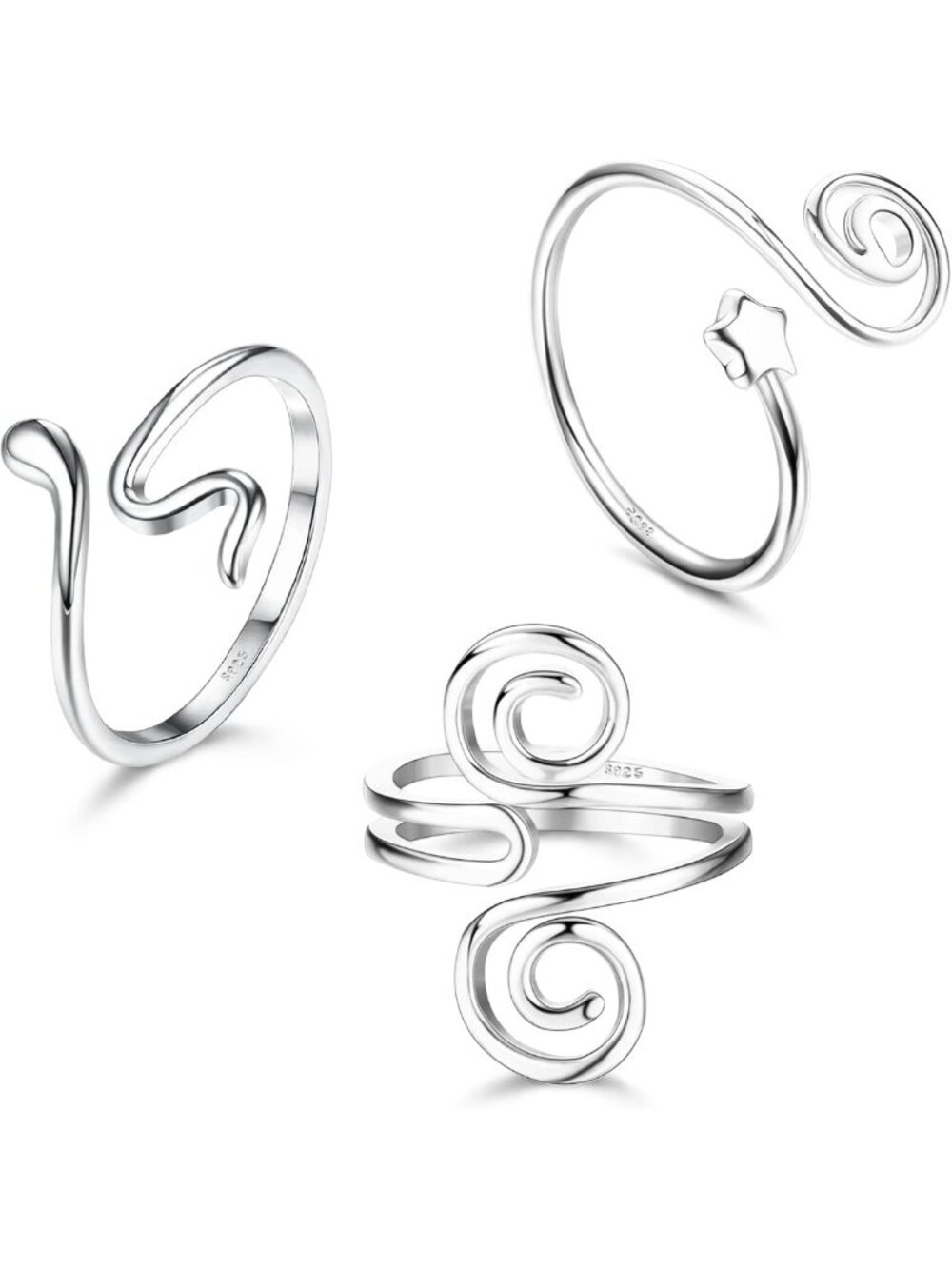 Adjustable S925 Sterling Silver Toe Rings Set - 3 Pcs Stylish Foot Jewelry